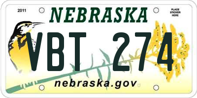 NE license plate VBT274
