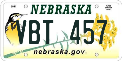 NE license plate VBT457