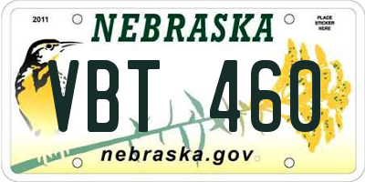 NE license plate VBT460