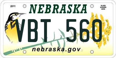 NE license plate VBT560