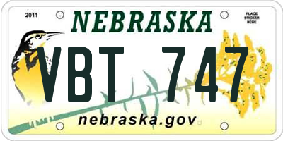 NE license plate VBT747