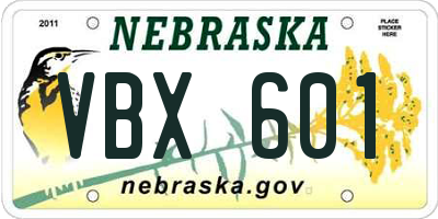 NE license plate VBX601