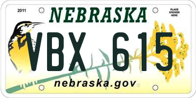 NE license plate VBX615