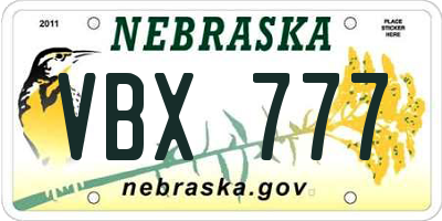 NE license plate VBX777