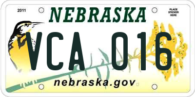 NE license plate VCA016
