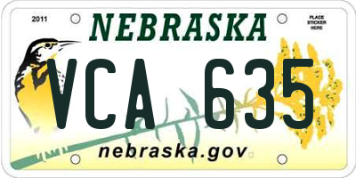 NE license plate VCA635