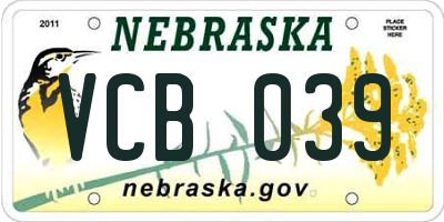 NE license plate VCB039