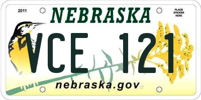 NE license plate VCE121