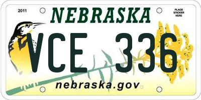 NE license plate VCE336