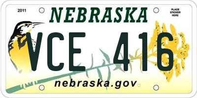 NE license plate VCE416