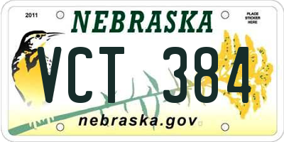 NE license plate VCT384