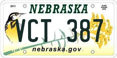 NE license plate VCT387