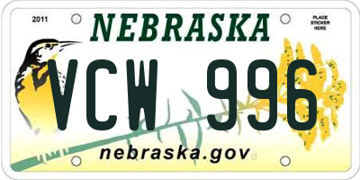 NE license plate VCW996