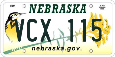 NE license plate VCX115
