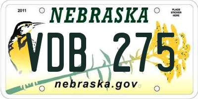 NE license plate VDB275