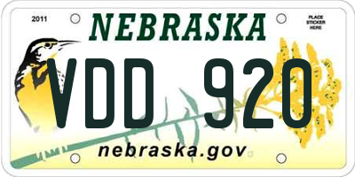 NE license plate VDD920