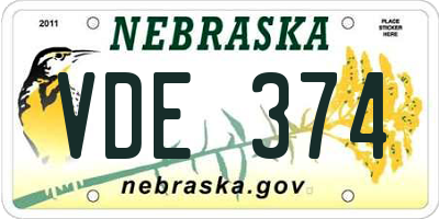 NE license plate VDE374