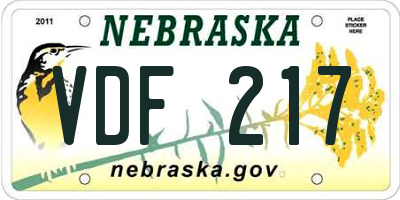 NE license plate VDF217