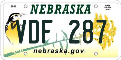 NE license plate VDF287