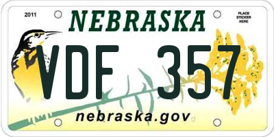 NE license plate VDF357