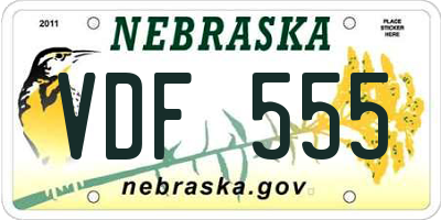 NE license plate VDF555