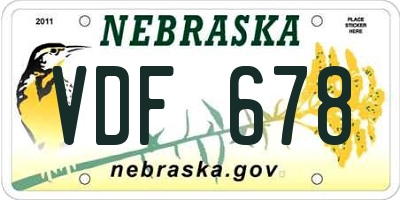 NE license plate VDF678