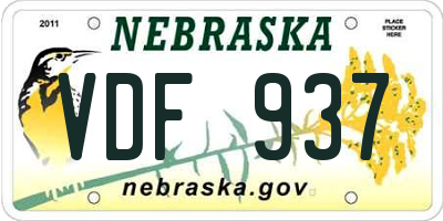NE license plate VDF937