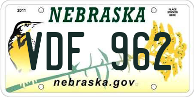 NE license plate VDF962