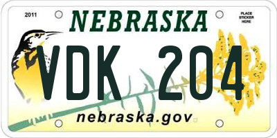NE license plate VDK204