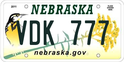 NE license plate VDK777
