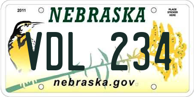 NE license plate VDL234