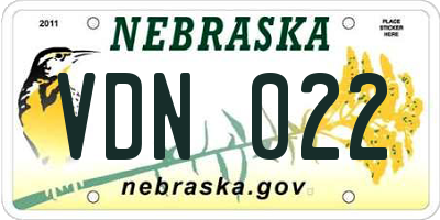 NE license plate VDN022