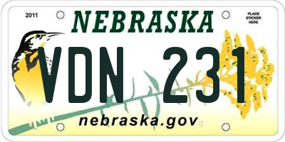 NE license plate VDN231