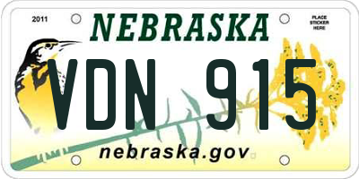 NE license plate VDN915