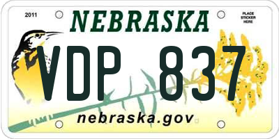 NE license plate VDP837