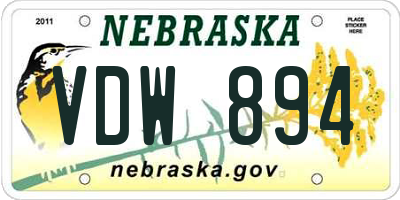 NE license plate VDW894