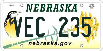 NE license plate VEC235