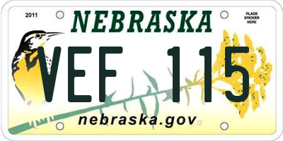 NE license plate VEF115