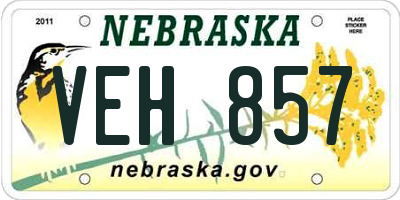 NE license plate VEH857