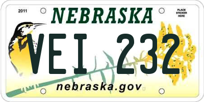 NE license plate VEI232