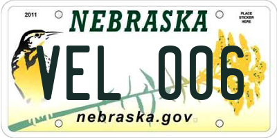 NE license plate VEL006