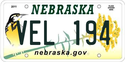 NE license plate VEL194
