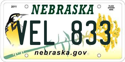 NE license plate VEL833