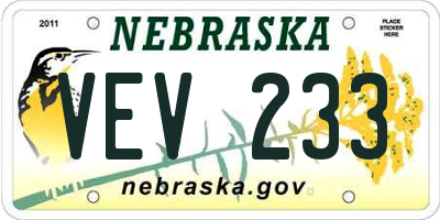 NE license plate VEV233