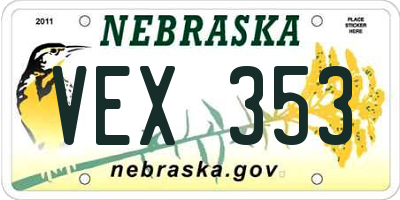 NE license plate VEX353
