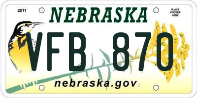 NE license plate VFB870