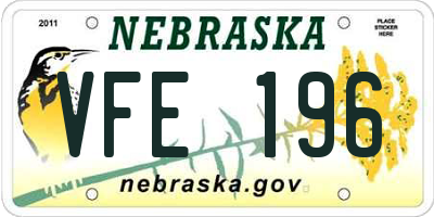 NE license plate VFE196