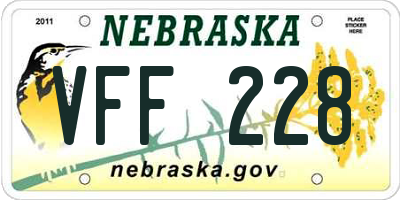 NE license plate VFF228