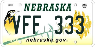 NE license plate VFF333