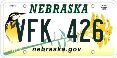 NE license plate VFK426